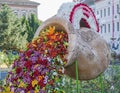 Amazing flowers arrangement made out of mixed blossoming autumn flowers, at the street flower festival in Arad, Romania
