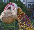 Amazing flowers arrangement made out of mixed blossoming autumn flowers, at the street flower festival in Arad, Romania