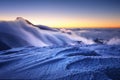 Amazing foggy sunset at mountain peak in Mala Fatra, Slovakia