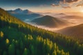 amazing forest landscape aerial view mountains on horizon sunset amazing sunrise gen ai