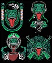 Amazing Four green tyrannosaurus rex with modern profession style in bundle for t-shirt and sticker design