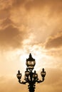 Amazing French sunrise on the streets of Paris, with the silhouette of the landmark