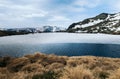 Amazing frozen lake in the top of a snowy mountain. PeÃÂ±alara peak madrid