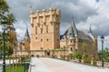 Amazing full main front view at the iconic spanish medieval castle palace AlcÃÂ¡zar of Segovia