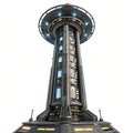 Amazing Futuristic Space Elevator Isolated on White Background