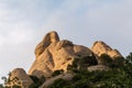 Amazing geological formations, strange-looking cliffs on sunset near Monastery of Montserrat, Spain Royalty Free Stock Photo