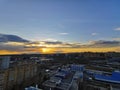 Amazing golden sunset, rare clouds on horizon, Krasnogorsk, Moscow, Russia Royalty Free Stock Photo