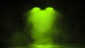 Amazing green studio spotlight . Stage with smoke on the floor. Isolated on black background texture. Stock illustration