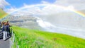 Amazing Gullfoss waterfall with rainbow. Golden Circle route. Iceland. Royalty Free Stock Photo