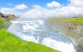 Amazing Gullfoss waterfall with rainbow. Golden Circle route. Iceland. Royalty Free Stock Photo