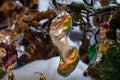 Amazing handcrafted glass Christmas ornament in shape of white unicorn with rainbow mane and crystal horn.