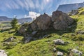 Amazing HDR rock formation on high mountain route through the Ge Royalty Free Stock Photo