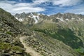 Amazing hike from Kreuzboden to Saas-Almagell with views on Alps above the Saas-Fee village in Switzerland