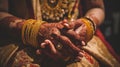 Wedding ceremony. Details of traditional indian wedding. Beautifully decorated hindu wedding accessories. Generative ai Royalty Free Stock Photo
