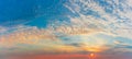 Amazing Huge Panorama of  Sunset Sunrise Sundown Sky with real sun Royalty Free Stock Photo