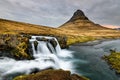 Amazing Icelandic landscape at the top of Kirkjufellsfoss waterfall