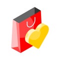 An amazing icon of valentine shopping, heart symbol with shopping bag