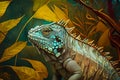 Amazing iguana in the fantasy rain forest, generative ai illustration Royalty Free Stock Photo