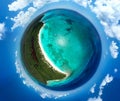 Amazing image of the earth planet like paradise tropical island with palms. Palm trees on the caribbean tropical beach. Saona Royalty Free Stock Photo