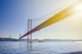 Amazing Image of Lisbon 25th April Bridge Ponte 25 de Abril. Taken from Alfama District Royalty Free Stock Photo