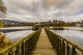 Amazing image of a wooden path leading to a gazebo in the middle of the Doyards Lake