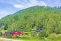 Amazing incredible norwegian landscape with mountains and village Jotunheimen Norway