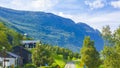 Amazing incredible norwegian landscape with mountains and village Jotunheimen Norway