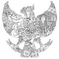 Amazing indonesia culture in garuda silhouete black and white illustration