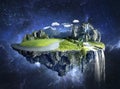 Amazing island with grove floating in the air Royalty Free Stock Photo