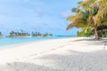 Amazing island in the Maldives ,Beautiful turquoise waters and white sandy beach with blue sky background for holiday