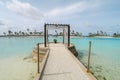 Amazing island in the Maldives , Beautiful turquoise waters and white sandy beach with blue sky background for holiday vacation Royalty Free Stock Photo