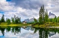 Amazing Lago Di Federa See with beautiful reflection. Majestic Landscape with Dolomites peak, Cortina D\'Ampezzo.