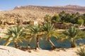 Amazing Lake and oasis with palm trees Wadi Bani Khalid in the desert Royalty Free Stock Photo