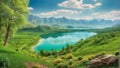 Amazing landscape of alpine lake with crystal clear green water