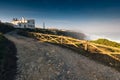 Amazing landscape on the Atlantic ocean at morning. View of the steep slopes of the rocky coast and the foam waves of the ocean. B Royalty Free Stock Photo