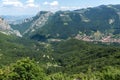 Landscape of Balkan Mountains with Vratsata pass, town of Vratsa and Village of Zgorigrad, Bulgaria Royalty Free Stock Photo