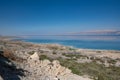 Amazing landscape of the blue Dead Sea and Jordan mountains