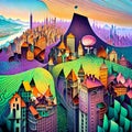Amazing landscape with the city - AI generated art