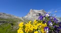 Amazing landscape at the Dolomites in Italy. View at Averau peak from Scoiattoli lodge. 5 Torri. Dolomites Unesco world heritage