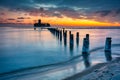 Amazing landscape of frozen beach of baltic Sea in Babie Doly at sunrise. Gdynia, Poland Royalty Free Stock Photo