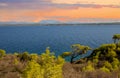 Amazing landscape from greek island on Mainland of Greece - awe sunset