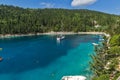 Landscape with Green Forest around Foki Fiskardo Beach, Kefalonia, Ionian islands, Greece Royalty Free Stock Photo