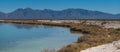 Amazing landscape with a lake in the middle of the desert with shades in the water of blue and turquoise green Royalty Free Stock Photo