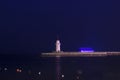 Amazing landscape of night city Alanya with view on lighthouse close up.