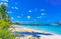 Beautiful tropical natural palm tree boat jetty Contoy island Mexico Royalty Free Stock Photo