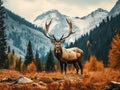 Ai Generated illustration Wildlife Concept of Amazing landscape photograph go bull elk in rut Royalty Free Stock Photo