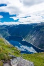 Amazing landscape of the Ringedalsvatnet Lake, Trolltunga hike,  Norway Royalty Free Stock Photo