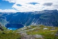 Amazing landscape of the Ringedalsvatnet Lake, Trolltunga hike,  Norway Royalty Free Stock Photo