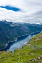 Amazing landscape of the Ringedalsvatnet Lake, Trolltunga hike,  Norway Royalty Free Stock Photo