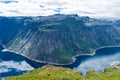 Amazing landscape of the Ringedalsvatnet Lake, Trolltunga hike,  Norway Royalty Free Stock Photo